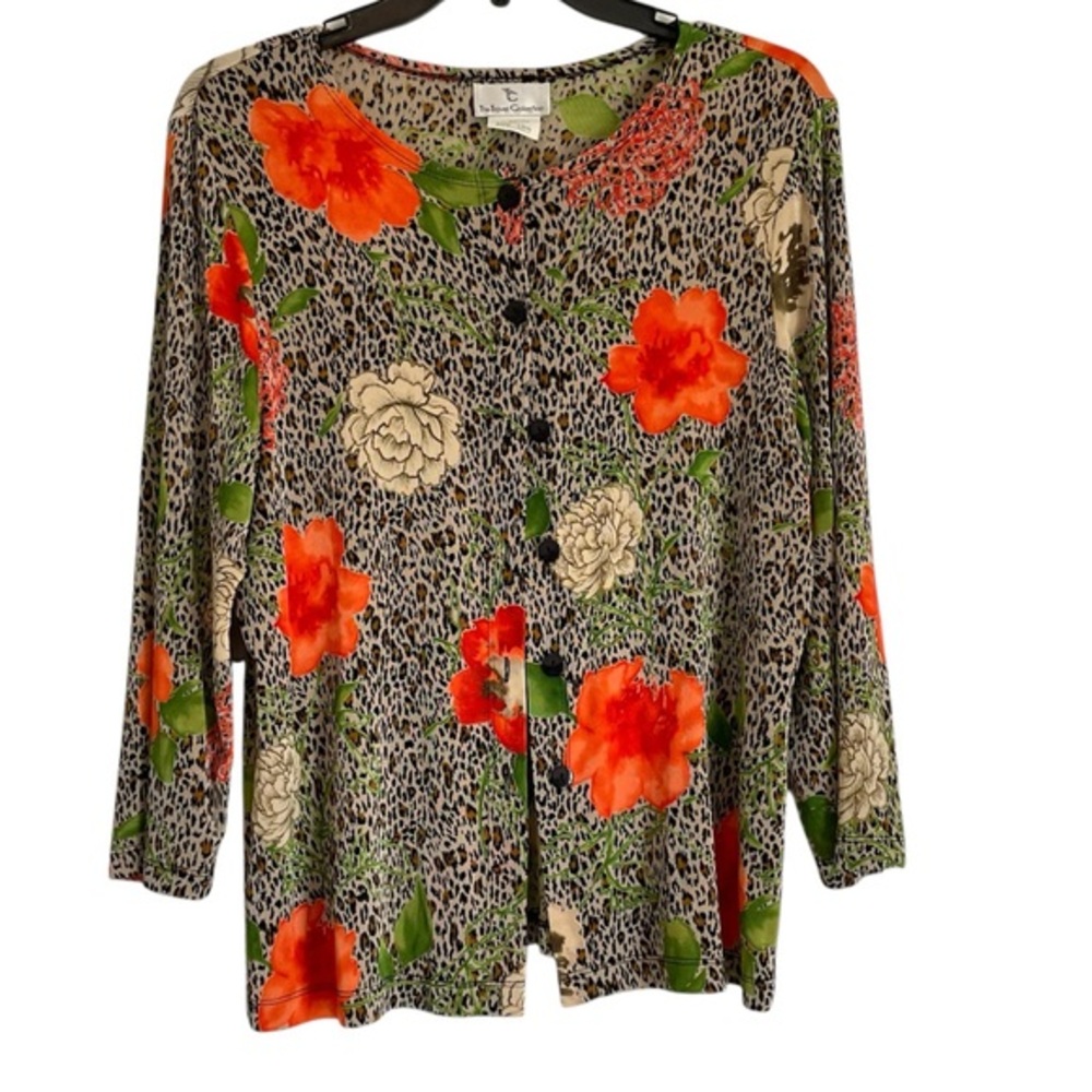 The Travel Collection Floral Leopard Print Cardigan, Size Large